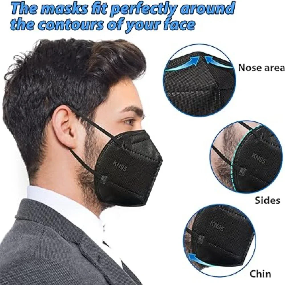 UNISEX 50 Pack K N 95 Face Mask, 5-Layer masks disposable Mask Black